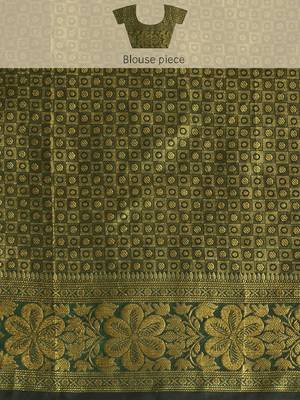 green silk blend banarasi saree with unstitched blouse piece 5