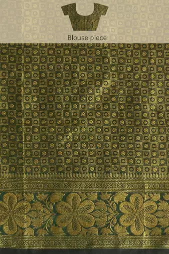 green silk blend banarasi saree with unstitched blouse piece