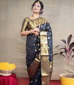 black soft art silk banarasi jacuard work designer party wear saree with unstitched blouse piece