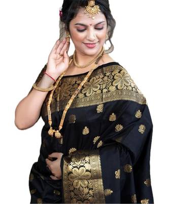 black silk blend banarasi saree with unstitched blouse piece 3
