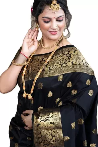 black silk blend banarasi saree with unstitched blouse piece