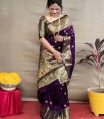 purple  soft art silk banarasi jacuard work designer party wear saree with unstitched blouse piece
