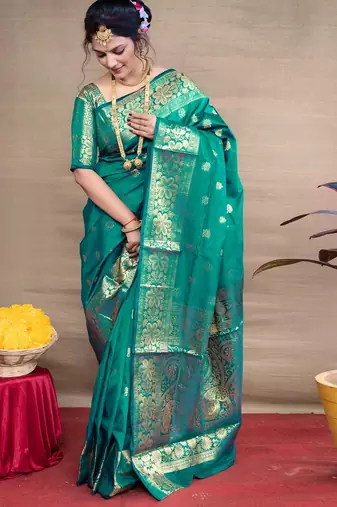 rama soft art silk banarasi jacuard work designer party wear saree with unstitched blouse piece