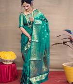 rama soft art silk banarasi jacuard work designer party wear saree with unstitched blouse piece