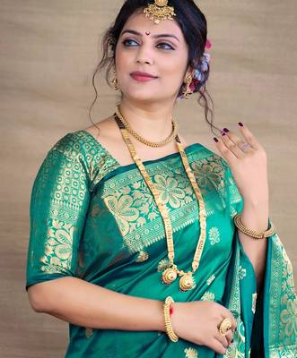 rama silk blend banarasi saree with unstitched blouse piece 4