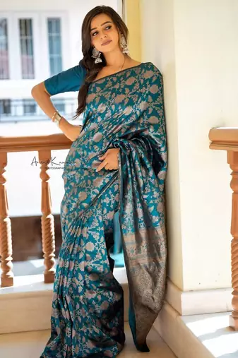 rama soft art silk banarasi jacuard work designer party wear saree with unstitched blouse piece