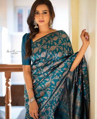 rama silk blend banarasi saree with unstitched blouse piece 2