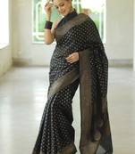 black  soft art silk banarasi jacuard work designer party wear saree with unstitched blouse piece