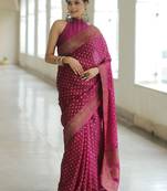 wine  soft art silk banarasi jacuard work designer party wear saree with unstitched blouse piece