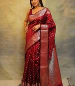 maroon soft art silk banarasi jacuard work designer party wear saree with unstitched blouse piece
