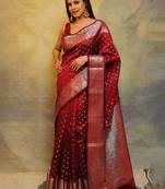 maroon soft art silk banarasi jacuard work designer party wear saree with unstitched blouse piece