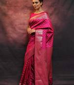  pink soft art silk banarasi jacuard work designer party wear saree with unstitched blouse piece