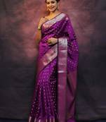 purple soft art silk banarasi jacuard work designer party wear saree with unstitched blouse piece