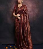 maroon soft art silk blend banarasi jacuard work designer party wear saree with unstitched blouse piece