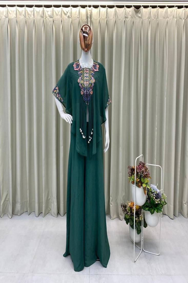 emerald green embroidered kaftan set