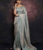 sky blue soft art silk banarasi jacuard work designer party wear saree with unstitched blouse piece