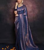 blue soft silk blend banarasi jacuard work designer party wear saree with unstitched blouse piece