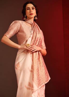 white silk blend banarasi saree with unstitched blouse piece 1