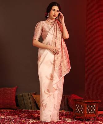 white silk blend banarasi saree with unstitched blouse piece 3
