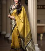 yellow soft art silk banarasi jacuard work designer party wear saree with unstitched blouse piece