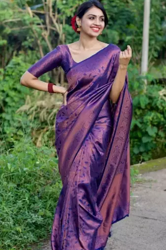 purple  soft art silk banarasi jacuard work designer party wear saree with unstitched blouse piece