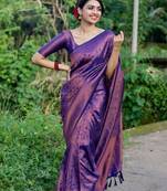 purple  soft art silk banarasi jacuard work designer party wear saree with unstitched blouse piece