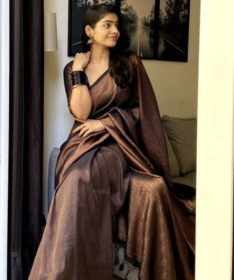 black silk blend banarasi saree with unstitched blouse piece 1