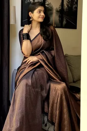 black  soft art silk banarasi jacuard work designer party wear saree with unstitched blouse piece