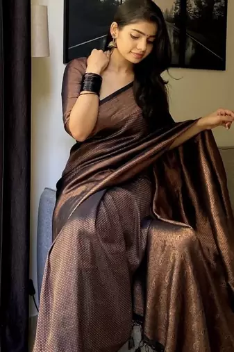 black silk blend banarasi saree with unstitched blouse piece