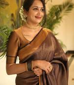 gold soft art silk banarasi jacuard work designer party wear saree with unstitched blouse piece