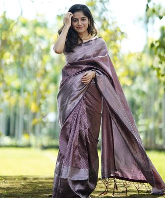 maroon silver silk blend banarasi saree with unstitched blouse piece 2