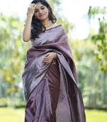 maroon silver soft art silk banarasi jacuard work designer party wear saree with unstitched blouse piece