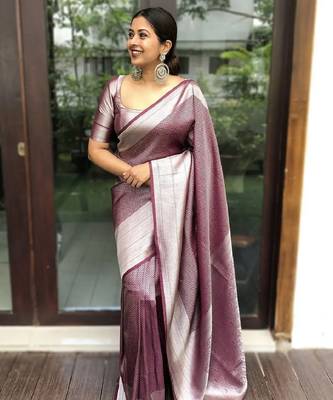 maroon silver silk blend banarasi saree with unstitched blouse piece 1