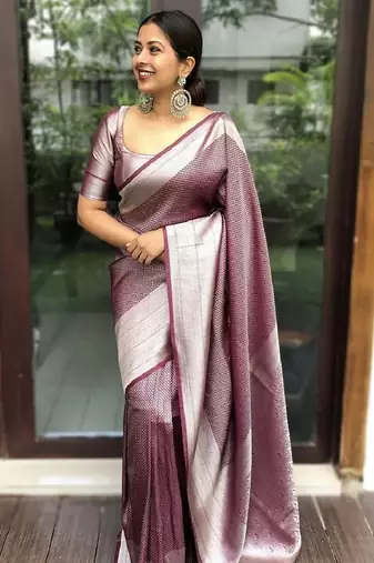 maroon silver soft art silk banarasi jacuard work designer party wear saree with unstitched blouse piece