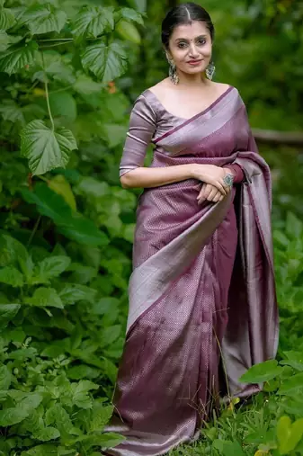 maroon silver silk blend banarasi saree with unstitched blouse piece