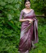 maroon silver soft art silk banarasi jacuard work designer party wear saree with unstitched blouse piece