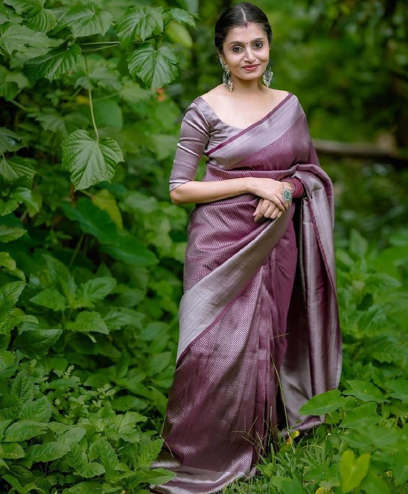 maroon silver soft art silk banarasi jacuard work designer party wear saree with unstitched blouse piece