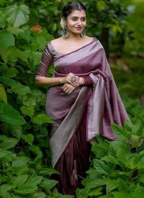 maroon silver silk blend banarasi saree with unstitched blouse piece 3