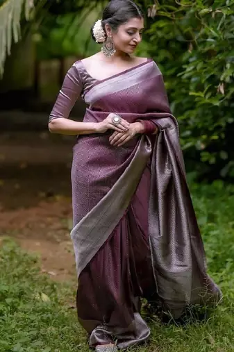 maroon silver silk blend banarasi saree with unstitched blouse piece