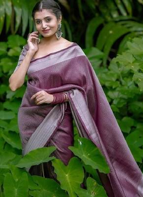 maroon silver silk blend banarasi saree with unstitched blouse piece 5