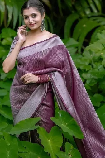 maroon silver silk blend banarasi saree with unstitched blouse piece
