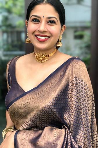 neavy blue soft art silk banarasi jacuard work designer party wear saree with unstitched blouse piece