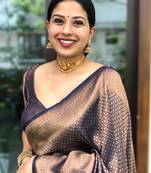 neavy blue soft art silk banarasi jacuard work designer party wear saree with unstitched blouse piece