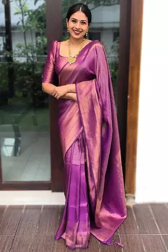 purple  soft art silk banarasi jacuard work designer party wear saree with unstitched blouse piece