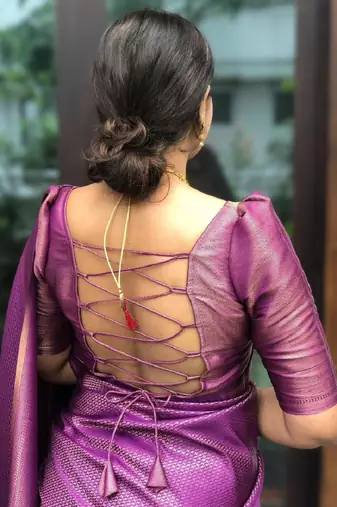 purple silk blend banarasi saree with unstitched blouse piece