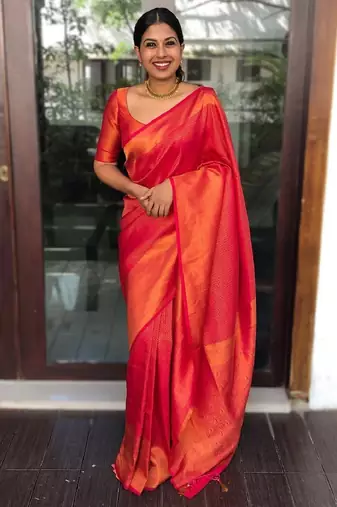 red  soft art silk banarasi jacuard work designer party wear saree with unstitched blouse piece