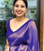 royal blue soft art silk banarasi jacuard work designer party wear saree with unstitched blouse piece