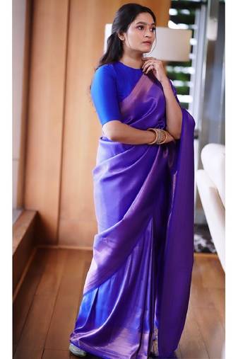 royal blue soft art silk banarasi jacuard work designer party wear saree with unstitched blouse piece