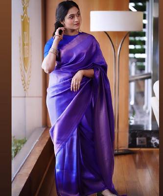royal blue silk blend banarasi saree with unstitched blouse piece 5