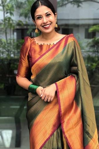 green maroon soft art silk banarasi jacuard work designer party wear saree with unstitched blouse piece